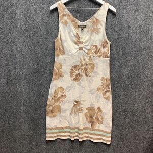 Tommy Bahama Dress Womens Large White Brown Linen Tank Sleeveless Coastal Beach